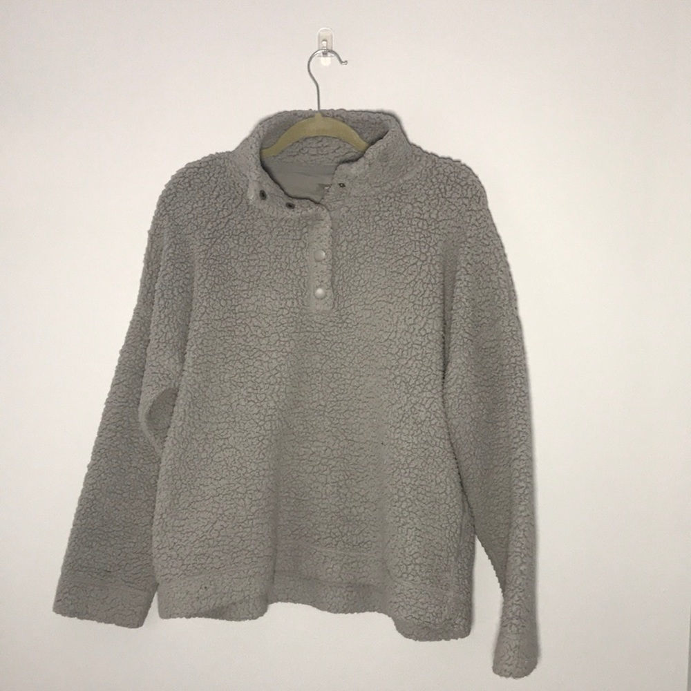 grey button up teddy bear jacket